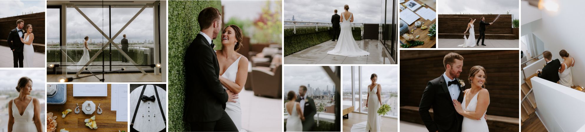 Collage of wedding photos at the Hotel at Midtown in Chicago.